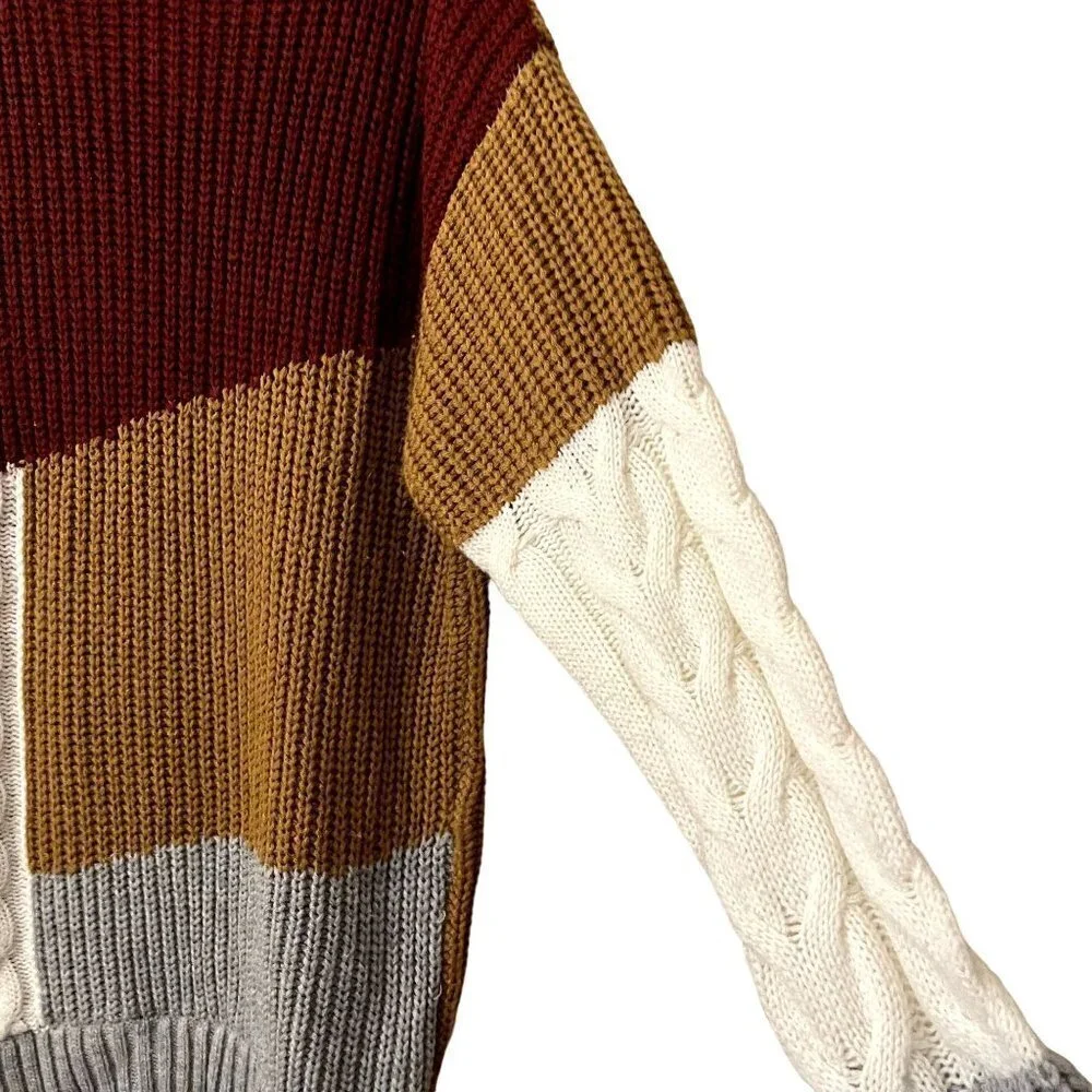 For the Republic red yellow white gray color block crewneck knit sweater comfort - Picture 5 of 6